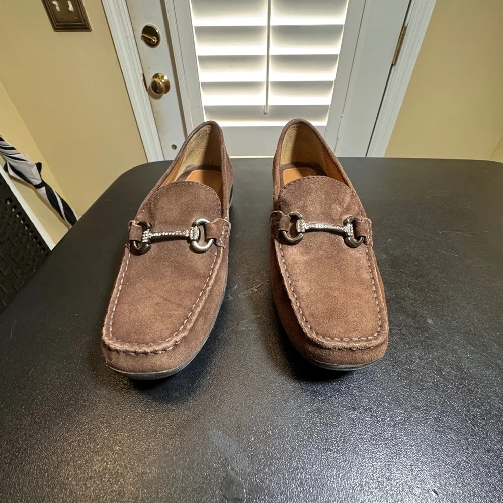 Geox size 37 horsebit leather driving loafers with rhinestones brown
